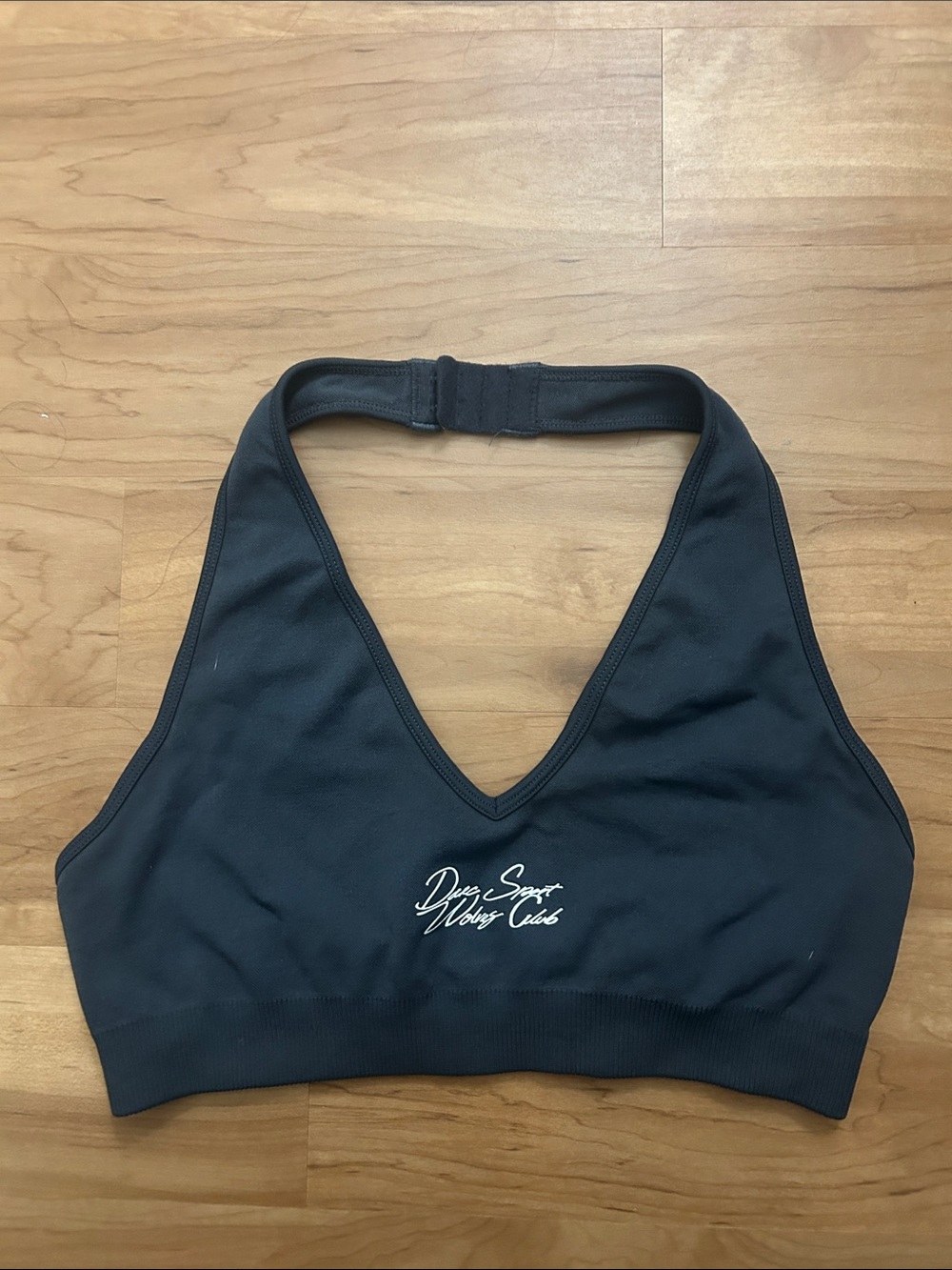 Women's Navy Blue V-Neck Sports Bralette with Script Logo